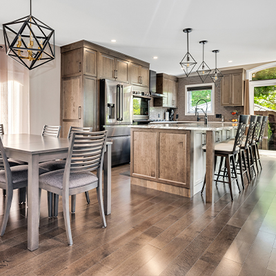 Expanded kitchen within a home addition