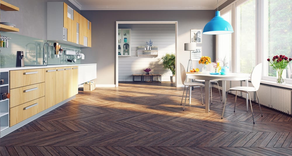 kitchen featuring chevron flooring