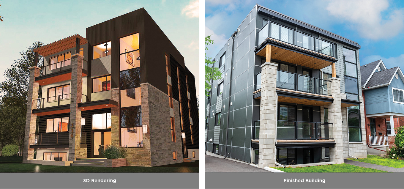 3D Rendering vs. Finished Building