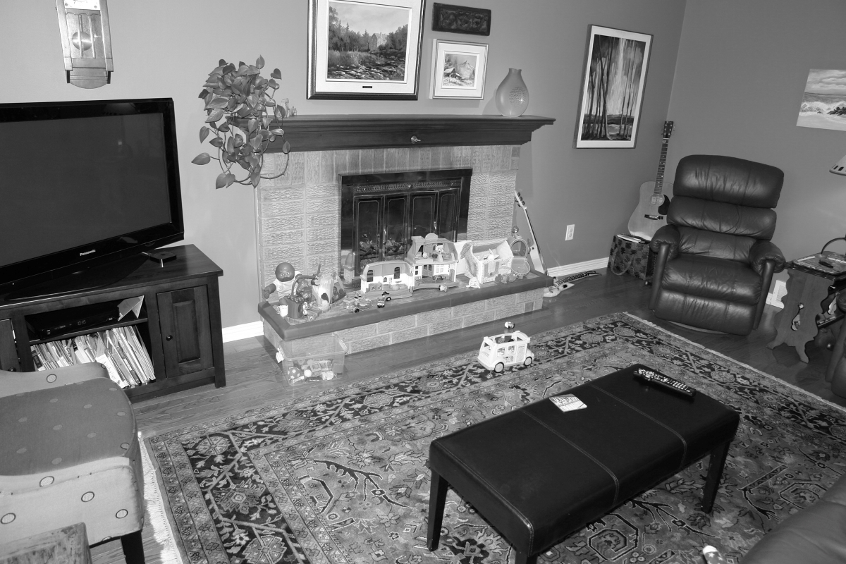 Raftsman Living Room Before BW